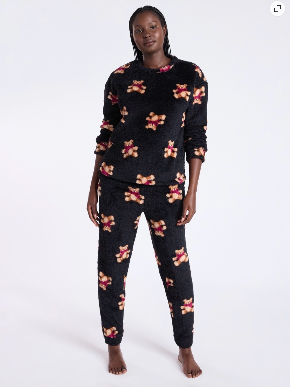Joyspun Women's Plush Long Sleeve Top and Pants Pajama Set - Picture 3 of 6
